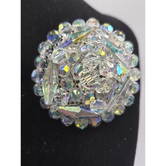 Vintage Triple Strand Graduated AB Necklace Plus brooch Set 1940s Demi Parure - Picture 2 of 8